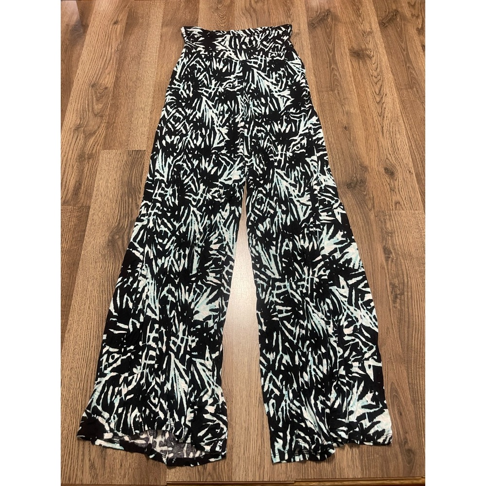 About a Girl Pants, Women's Size Medium, Black Blue White, Wide Leg